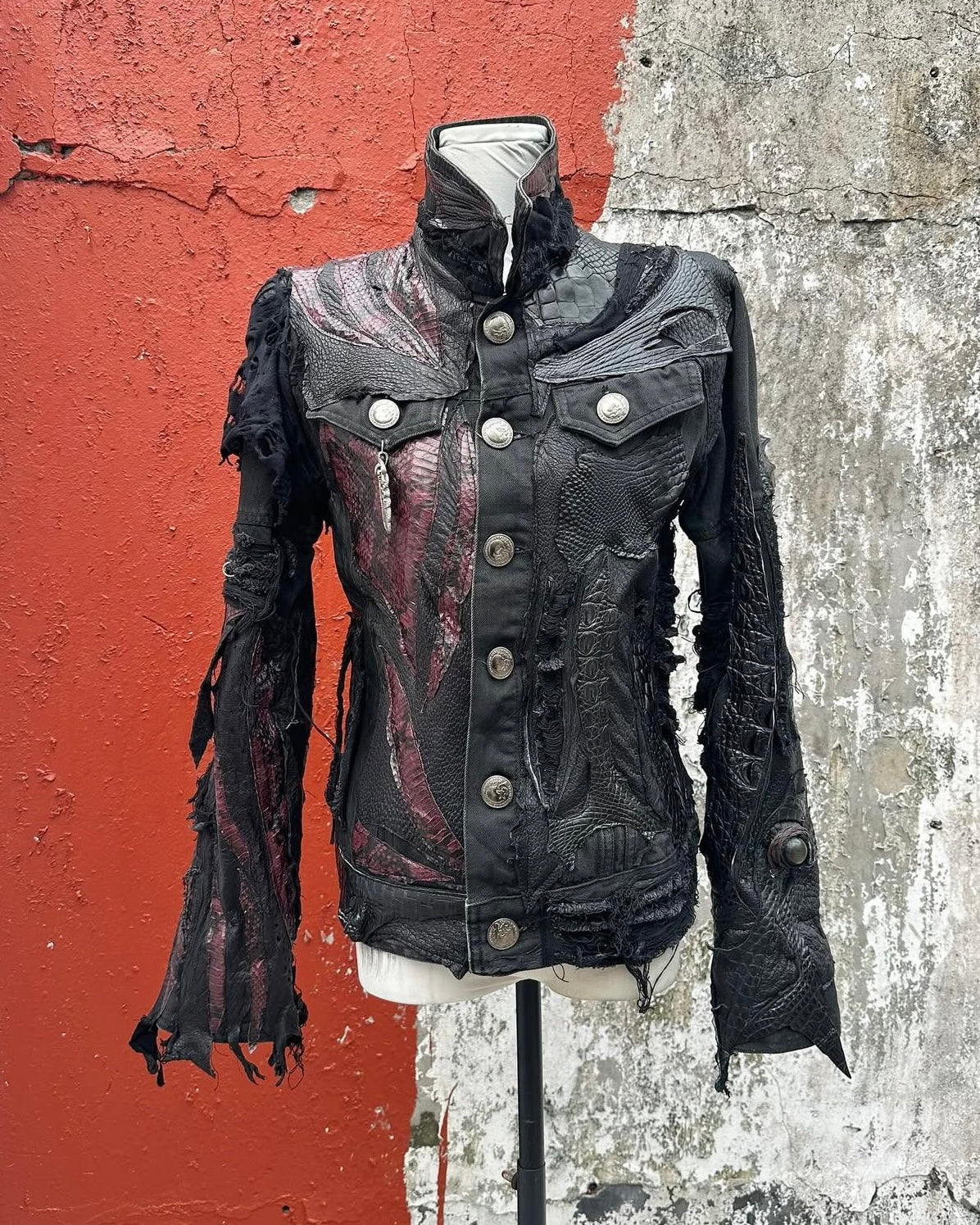 S02-Leather-patched denim jacket