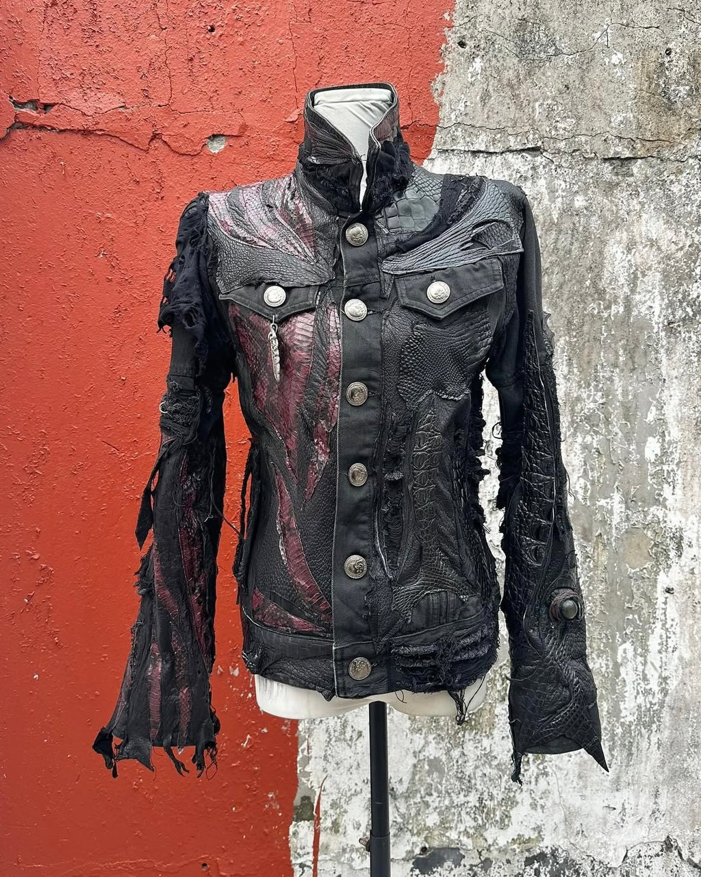S02-Leather-patched denim jacket