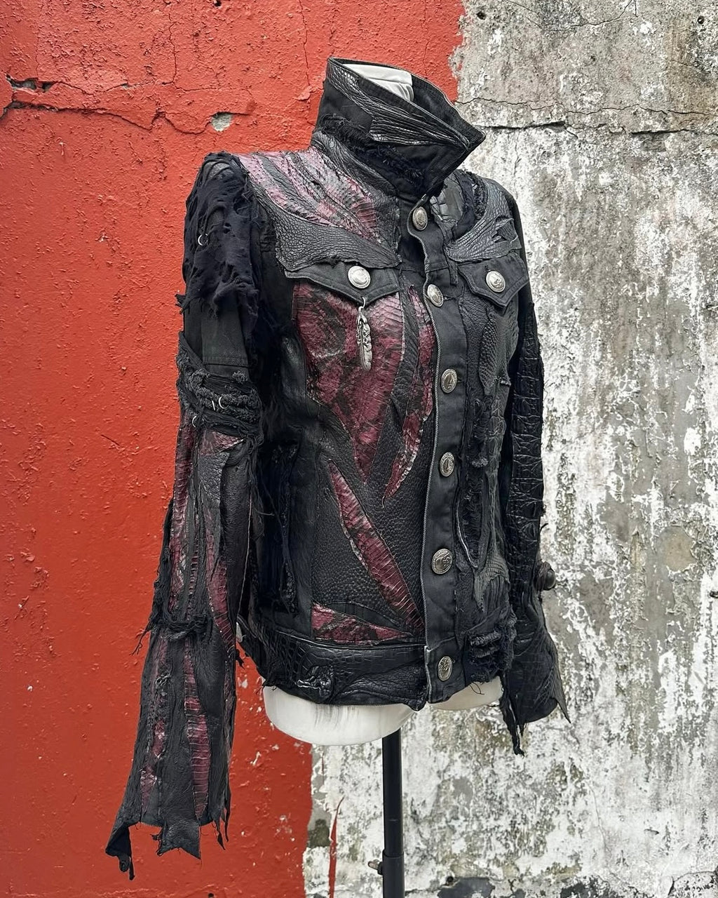 S02-Leather-patched denim jacket