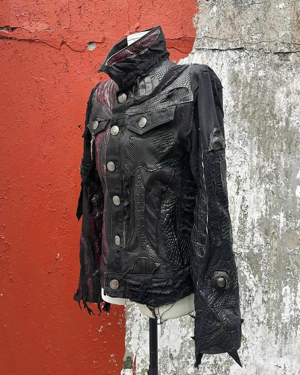 S02-Leather-patched denim jacket