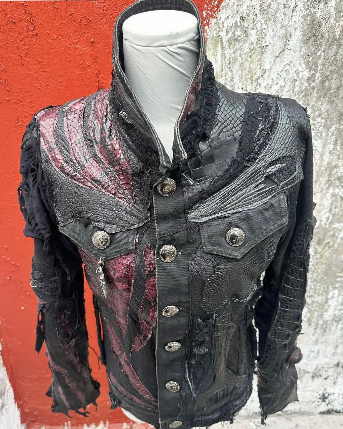S02-Leather-patched denim jacket