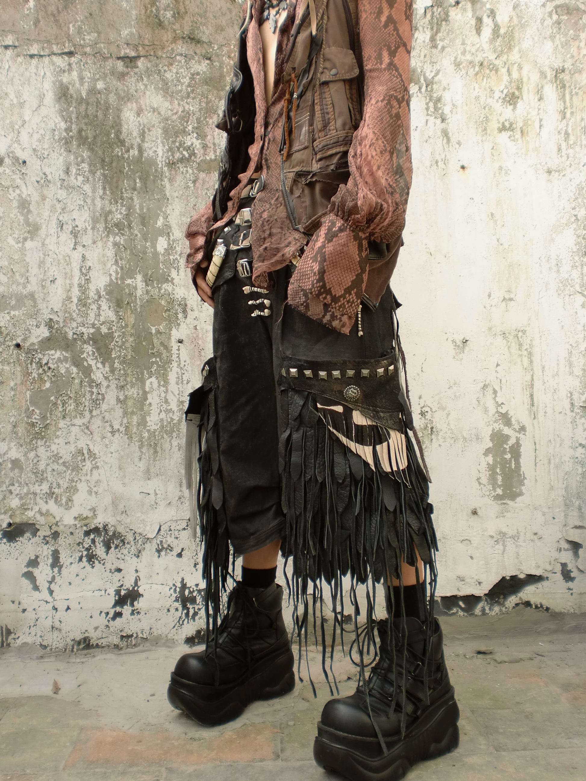 S06-Ornamented wide cargo pants