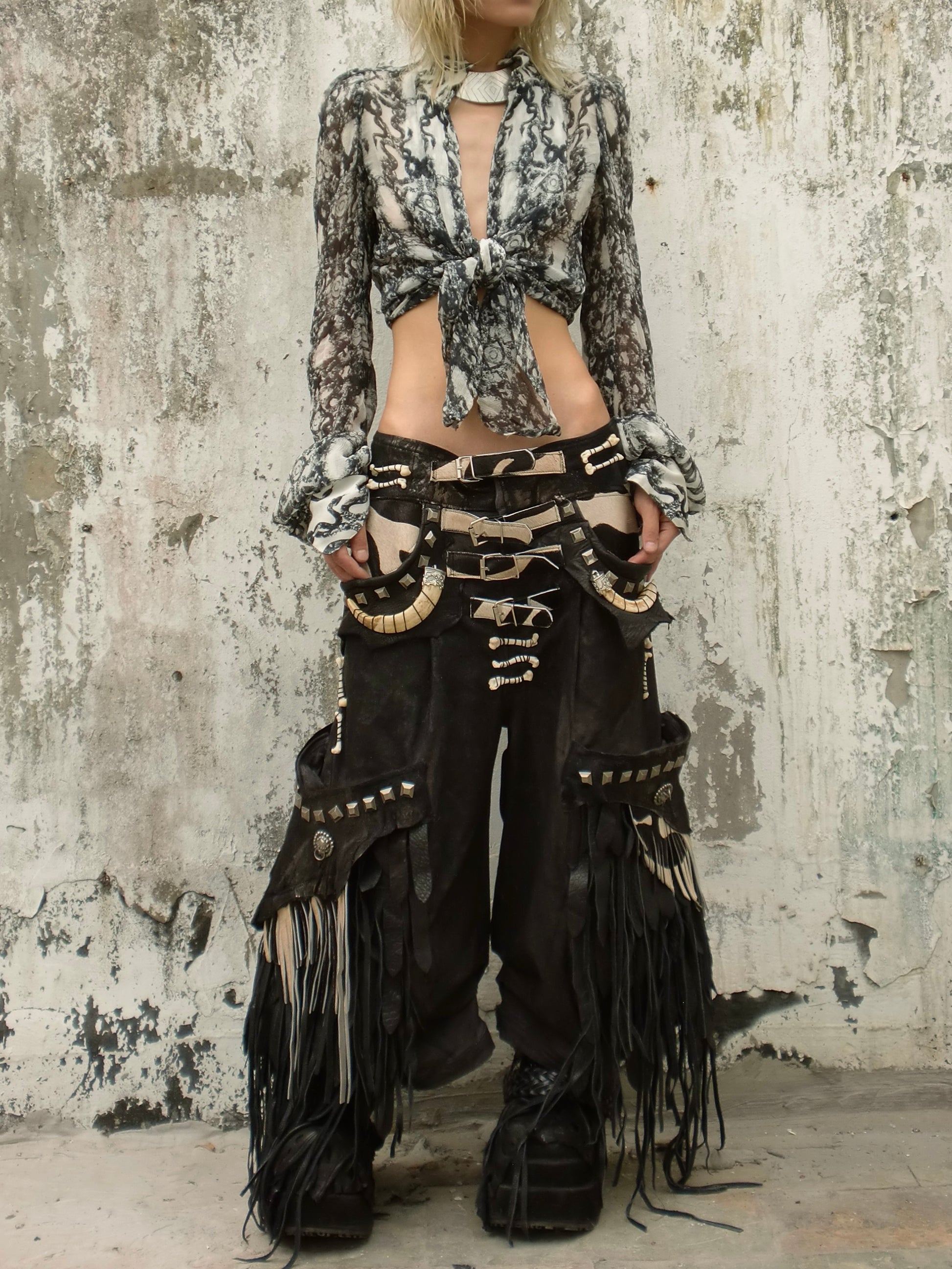 S06-Ornamented wide cargo pants